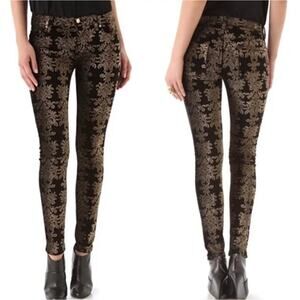 NWT Seven7 For All Mankind Brocade Black Gold Pants Y2K 2000 Velvet Glam Holiday